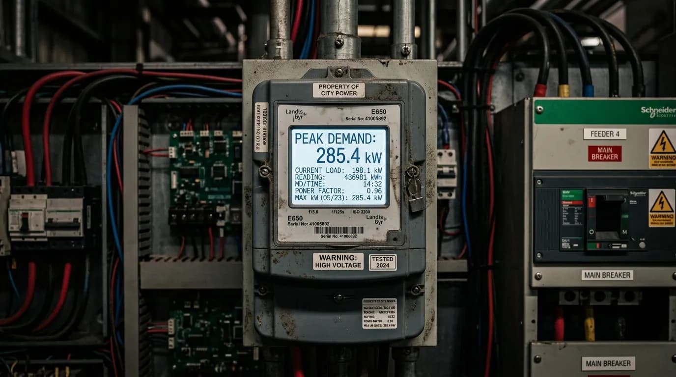 Isometric visualization of a 15-minute demand spike setting the monthly peak power charge