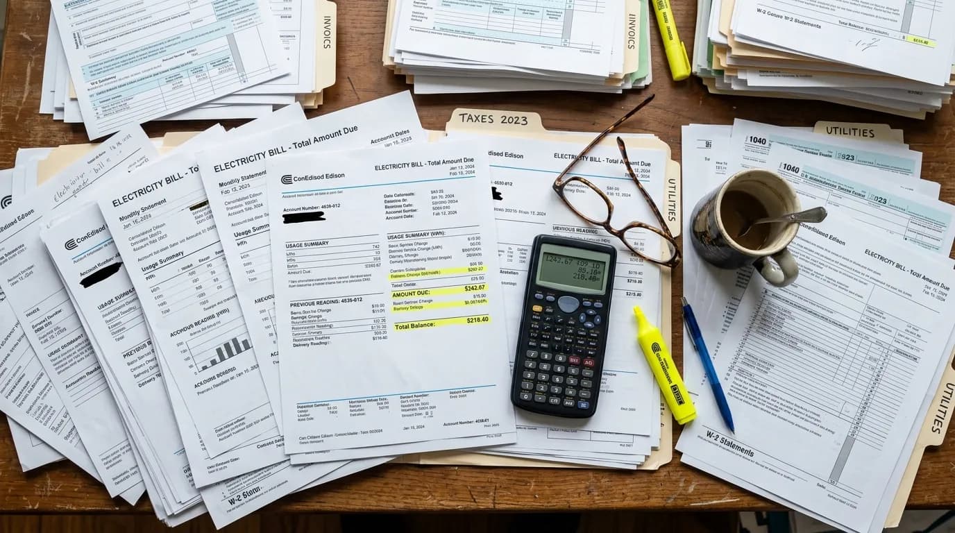 Isometric breakdown of tax and levy layers stacking on a commercial electricity bill